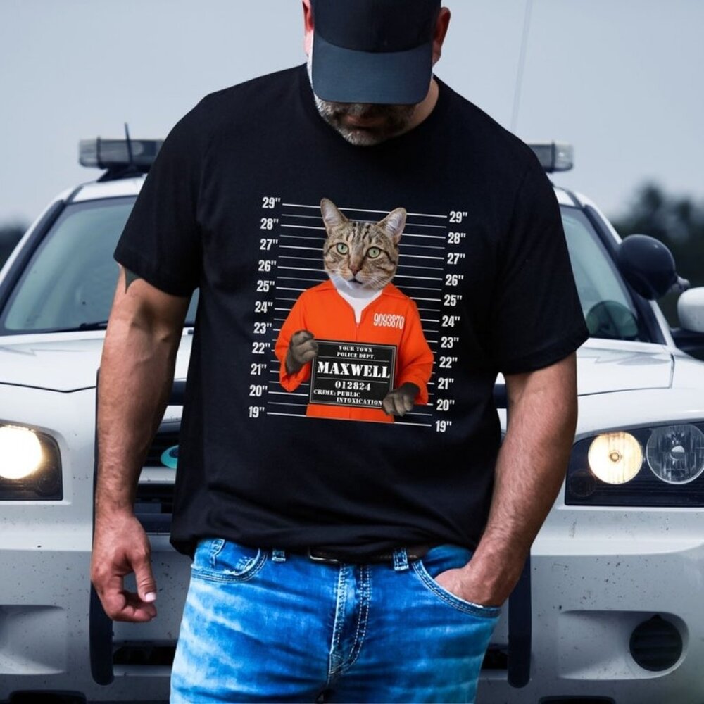 Custom Personalized Pet Mugshot Shirt, Funny Pet Shirt, Custom Cat Shirt